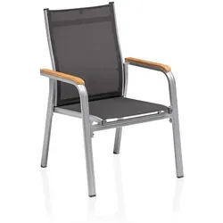 KETTLER GRANADA Stapelsessel mit Armlehne - Stapelbarer Aluminium-Stuhl mit Teak-Armlehnen, ideal für Innen- und Außenbereiche. Leicht und robust, perfekt für entspannte Stunden im Garten oder auf der Terrasse.