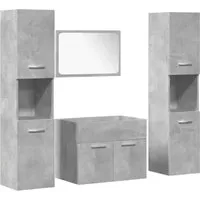 4-tlg. Badmöbel-Set Betongrau Holzwerkstoff - Stilvoll und Praktisch - Badmöbel-Set in modernem Betongrau, ideal für effizienten Stauraum und ein elegantes Badezimmerdesign. Hochwertiger Holzwerkstoff garantiert Langlebigkeit und Feuchtigkeitsbeständigkeit.