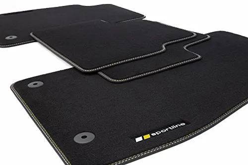 tuning-art F106 Fußmatten Sportline Design für Opel Corsa D - Hochwertige Velours-Fußmatten, verstärkt und wasserfest, mit liebevollen Sportline Schriftzügen. Ideal für Opel Corsa D (2006-2014), 4-teiliges Set für optimalen Schutz und Stil.