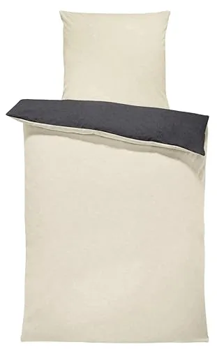 one-home Winter Bettwäsche Doubleface Uni Wende kuschelig flauschig warm weich Fleece, Größe:2 teilig 135x200 cm, Farbe:beige/anthrazit