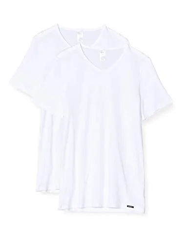 Skiny Herren V-Shirt Kurzarm 2er Pack, Weiß (L) - T-Shirts für Herren, Basic V-Shirt im Doppelpack mit hohem Tragekomfort aus weicher Baumwolle, ideal für den täglichen Gebrauch und vielseitig kombinierbar.