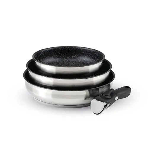 Qdesign 195-002 Pfannen-Set 3-teilig - Pfannenset für jede Küche mit langlebiger Antihaftbeschichtung, ideal für fettfreies Kochen und ofen- sowie mikrowellengeeignet.