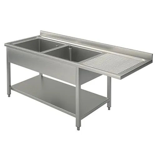 GastroHero Spülzentrum 160x60 cm - Edelstahl Spültisch mit 2 Ausgussbecken, ideal für professionelle Küchen – hygienisch, stabil und pflegeleicht mit praktischem Grundboden für Küchenutensilien.