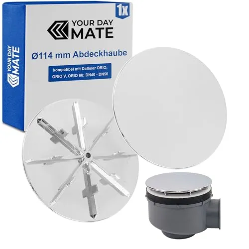 Abdeckhaube für Duschabfluss kompatibel mit Dallmer Orio 160812 ab Baujahr 05.2010 – 114 mm Durchmesser, aus verchromtem Kunststoff