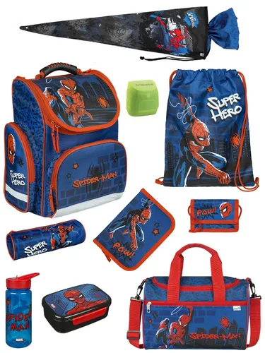 SPIDER-MAN Schulranzen Set für 1. Klasse – 10-teilig mit Sporttasche und Schultüte