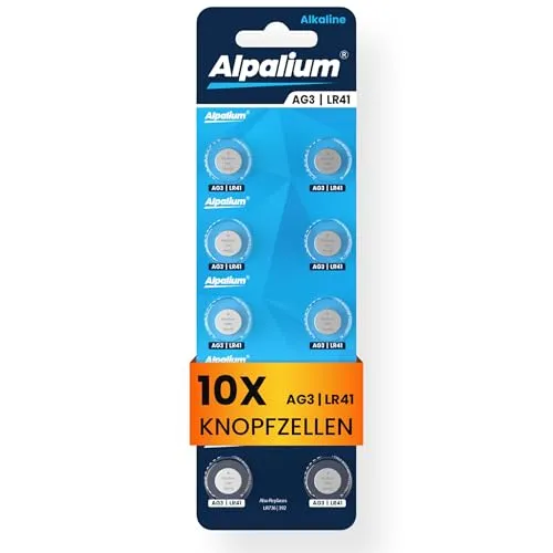 Alpalium AG3 LR41 Alkaline Knopfzelle Batterien 10er Pack - 1.5V Ohne Quecksilber, Premium Qualität & Lange Lagerfähigkeit