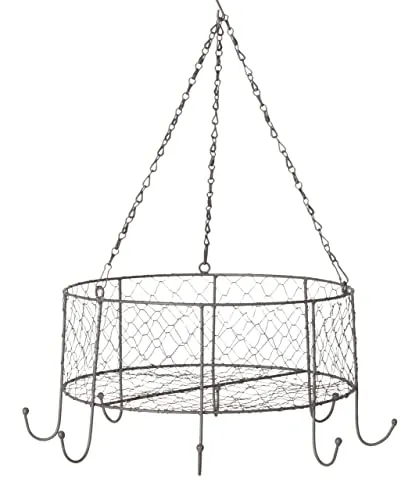 Spetebo Metall Hängekorb Verona - 8 Haken & Ø 35 cm - Obstkörbe - Dekorativer Hängekorb aus grauem Metall mit 8 Haken, ideal für stilvolle Aufbewahrung von Obst und Gemüse sowie kreative Frühlingsdeko.