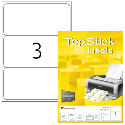 TopStick 8793: 200x95 mm Labels A4 zum Bedrucken selbstklebend 300 Etiketten