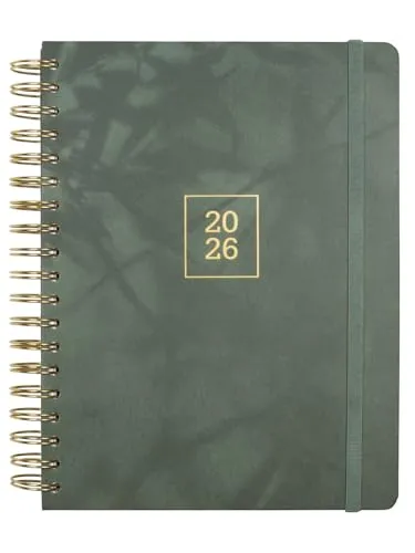 Finocam - Terminplaner 2026 Wochenansicht Horizontal | Januar–Dezember (12 Monate) | B5 Jahresterminplaner 2026 mit Gummiband | Doppelte Spiralbindung Festeinband Optimal - Emma - International