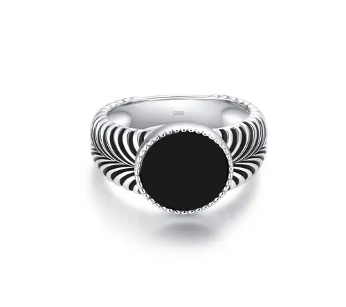 Eleganter Herrenring aus 925 Sterling Silber mit Schwarzem Stein - Ringe für Herren – Hochwertiger 925 Sterling Silberring mit markantem schwarzen Stein, ideal für jeden Anlass und als stilvolles Geschenk für Männer.