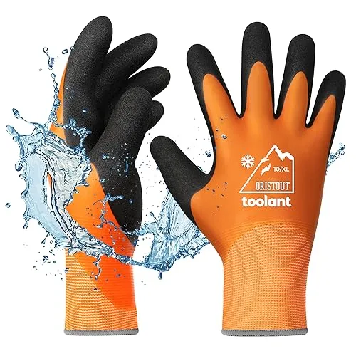 OriStout Arbeitshandschuhe für Herren und Damen, Touchscreen, Wassdichte Handschuhe, Thermohandschuhe Winter, Gartenhandschuhe für kaltes Wetter, Orange, X-Large