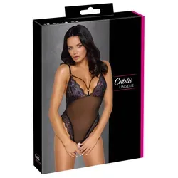 Body ouvert aus Powernet und 2-farbiger Blütenspitze – Cottelli LINGERIE