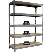 PROREGAL® Schwerlastregal Wood Yeti Five – 200x120x45cm, Grau - Robustes Schwerlastregal mit 5 verstellbaren Holzböden, tragfähig bis 400kg pro Ebene. Ideal für Werkstätten und Lager, einfache Montage dank Stecksystem.