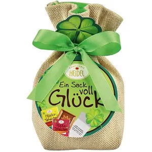 Heidel Geschenkset Ein Sack voll Glück, Säckchen mit Minischokoladen und Schokopralinen