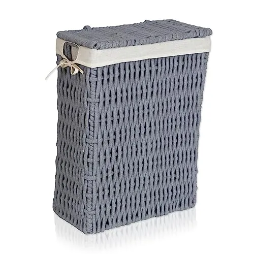 Lycce Wäschekorb COTTON mit Deckel - Wäschesammler mit 58 l Stauraum, aus 100% Baumwolle, ideal für kleine Nischen und schmalen Platzbedarf.