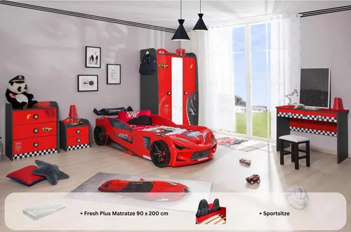 Kinderzimmer komplett Set Autobett Rio 5-teilig Rot