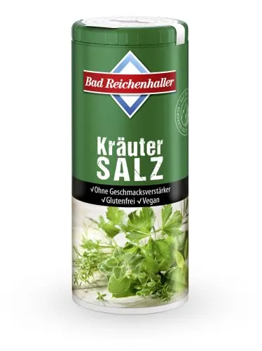 Bad Reichenhaller Kräuter Salz 90g - Salz mit erlesenen Gartenkräutern, perfekt für Suppen, Salate und Fleischgerichte. Glutenfrei und mit Folsäure für zusätzlichen Genuss.