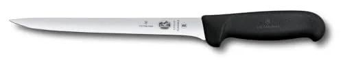 Victorinox Fibrox Filetiermesser, Scharfes Küchenmesser für Fleisch und Fisch, 20 cm, Gerade Klinge, Flexibel, HACCP geeignet, Rutschfest, Schwarz