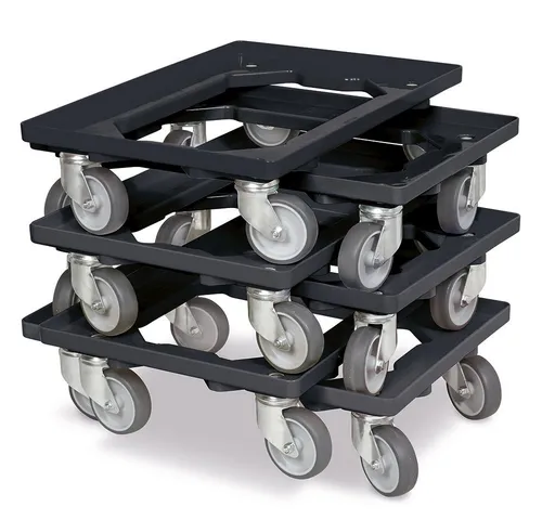 BRB-Lagertechnik Transportroller Set 6x für Kisten 600x400 mm - Transportroller für Kisten mit einer Tragkraft von 250 kg, ideal für schwere Lasten und effizienten Transport im Euro-Maß 600x400 mm. Robuste Lenkrollen und bruchsicheres ABS-Kunststoffdeck für optimale Sicherheit.