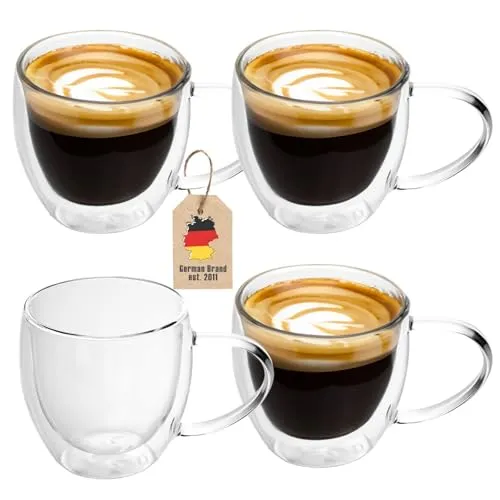 INTIRILIFE 4X Doppelwandige Thermo Gläser Set - Elegante Kaffeetassen für perfekten Genuss - Espresso- & Mokkatassen: 4er Set mundgeblasene Thermogläser mit Schwebeeffekt, hitzebeständig und kratzfest, ideal für heiße und kalte Getränke.