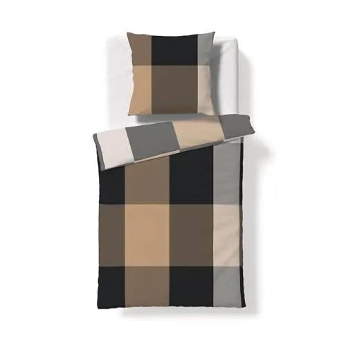 fleuresse Bettwäsche Fleuresse Lech Edelflanell 200x220 cm, Karo karamell grau sand - Bettwäsche-Set aus 100% Baumwolle, kuschelig warm und pflegeleicht, mit traumhaft weichem Flor für ein anschmiegsames Schlafgefühl. Ideal für kalte Winternächte.