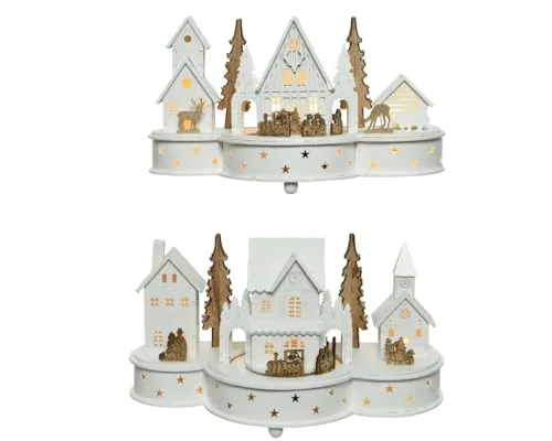 Kaemingk LED Holzhaus Weihnachtshaus Weihnachtsdeko H30 cm | Batterie, Musik, Stückpreis