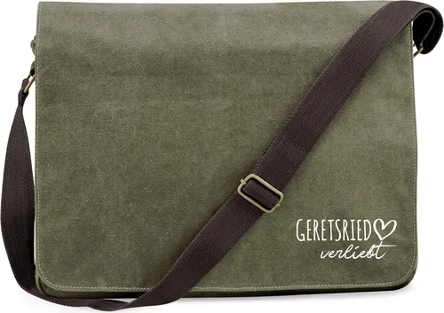 Huuraa Umhängetasche Geretsried verliebt 14 Liter Military Green Canvas Laptoptasche Geschenkidee