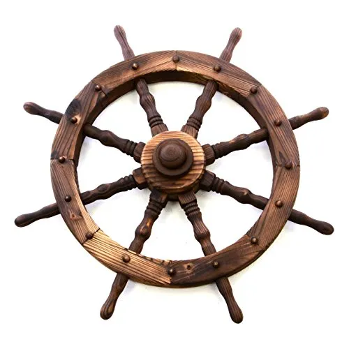 Nexos Steuerrad Holzrad Ø 80 cm - 8 Speichen in Braun - Gartenfiguren & Gartenstatuen, massiv aus Echtholz gefertigt und wetterfest, ideal für maritimes Ambiente in Garten oder Hütte.