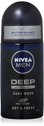 NIVEA MEN DEEP Dry & Clean Deo Roll-On 50 ml - Deodorant für Männer mit 48h Schutz gegen Achselnässe und Körpergeruch, sorgt für ein frisches Hautgefühl und pflegt die Haut sanft.