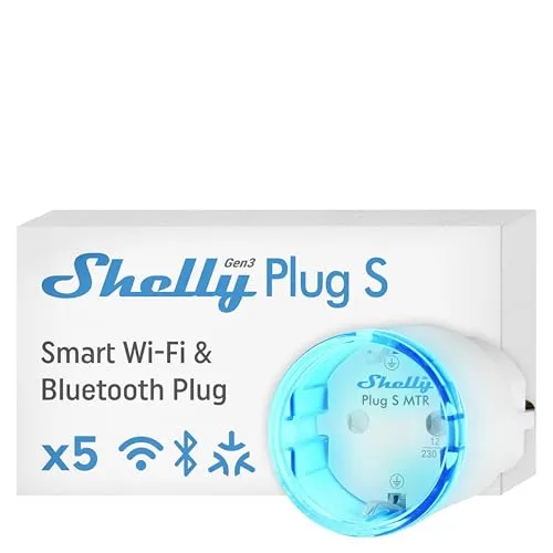 Shelly Plug S Gen3 Weiß - Smarte WLAN Steckdose mit Leistungsmessung - Steckdosen & Zubehör: Smarte Steuerung bis 12A (2500W) für Beleuchtung und Heizung, integrierter Energiemesser für optimales Energiemanagement, einfach zu installieren und mit Alexa & Google kompatibel.