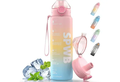 Sport Trinkflasche 1L - Auslaufsicher & BPA-frei - Mappen & Hefter: Hochwertige 1L Sportflasche aus Tritan mit Filter und Zeitmarkierung, ideal für aktive Menschen und um die Hydration stets im Blick zu haben.