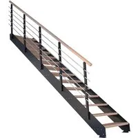 Treppe Kos 13 Stufen Eiche Geölt 85 cm Metallgeländer Schwarz FSC®