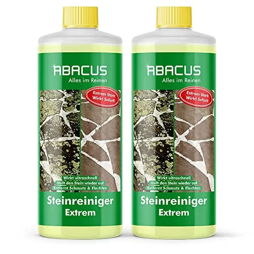 ABACUS Steinreiniger Extrem - Flechtenentferner mit Sofortwirkung - Grünbelagentferner für Terrasse, Garten und Fassade, entfernt effektiv Algen und Schmutz. Ideal für schnelle Ergebnisse auf verschiedenen Oberflächen.