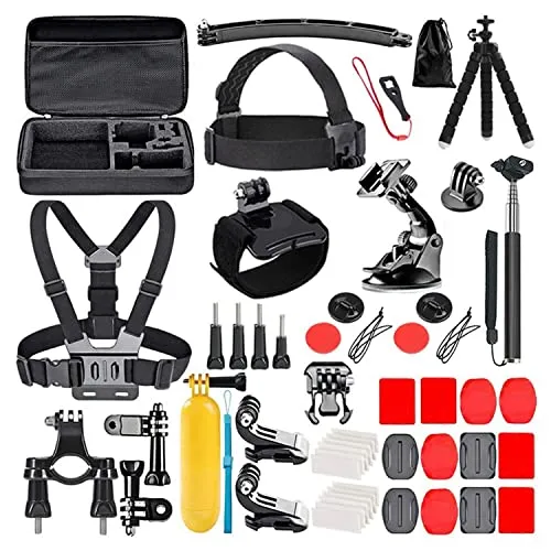57-teiliges Actionkamera Zubehör Set für GoPro Hero 11 10 9 8 7 6 5 4 GoPro Max Mini Insta360 Akaso & mehr | Wasserdichtes Action Cam Zubehör Set mit Halterung Stativ Gehäuse Selfie-Stange Kopfgurt