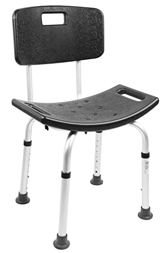 PEPE Mobility Duschhocker mit Rückenlehne Schwarz, höhenverstellbarer Duschstuhl für Senioren, sicherer Badhocker mit Aluminiumbeinen, Kleiner Badezimmerhocker und Rutschfester Duschsitz bis 100 kg