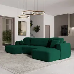 Masseno Ecksofa SENTUM K mit Schlaffunktion - U-Form, Grün - Sofa mit Bettkasten und Schlaffunktion, ideal für Gäste. Stilvolles Design und praktischer Stauraum machen es zum perfekten Möbelstück für Ihr Wohnzimmer.