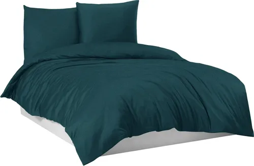 Mixibaby Flanell Feinbiber-Bettwäsche aus 100% Baumwolle - 4 Größen, Größe:200 x 220 cm, Farbe:Petrol