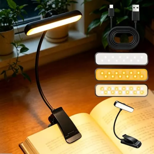 TINYOUTH 24LED Klemme Leselampe, 1000mAh USB Aufladbare Leselampe, Stufenlos Dimmbar, 3 Leuchtmodi 80 Stunden Leuchtdauer für das Lesen im Bett