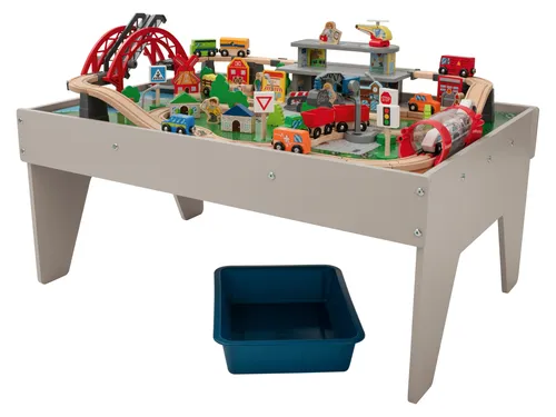 lupilu® Holzeisenbahn Spieltisch, 100-teilig