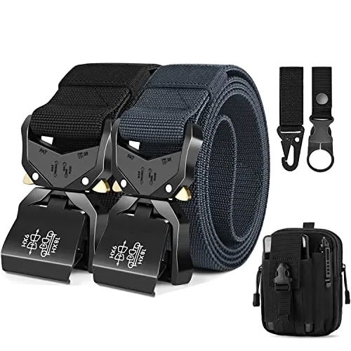 Leskyair 2er Herren Taktischer Gürtel 1,5-Zoll-Hochleistungsgürtel, Nylon Schnellverschluss-Metallschnalle, Geschenk mit taktischem Molle-Beutel und Haken (Schwarz + Blau)