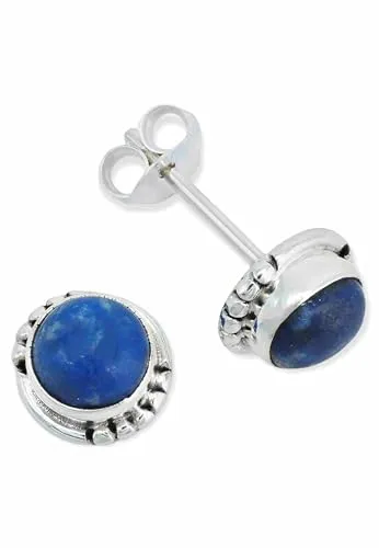 Ohrstecker 925 Silber Lapis Lazuli blauer Stein Edelstein Ohrringe echt Silber Damen Sterling Silber Stecker Geschenk(MOS-026-06)