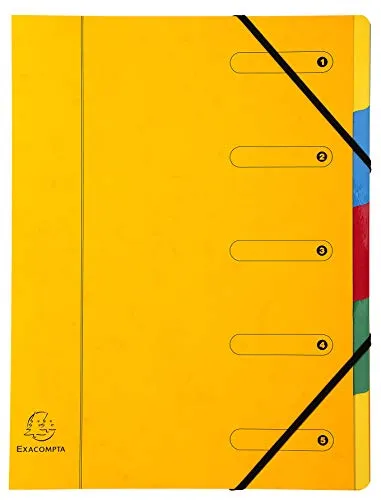 Exacompta 5205E Premium Ordnungsmappe aus extra starkem Colorspan-Karton DIN A4 5 vollfarbige bunte Fächer mit Organisationsdruck und dehnbarem Rücken Ringmappe Register-Mappe 1 Stück Zufallsfarbe