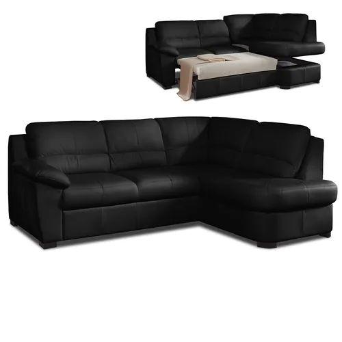 Schwarzes Ledersofa mit Liegefunktion und Ottomane rechts von Roller