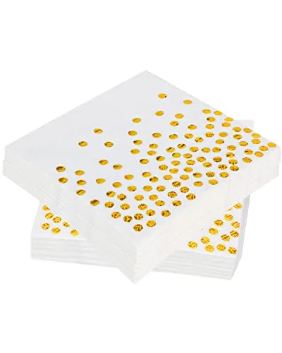 Stücke Servietten Gold Dots,3-lagig Golden Foiled Papierservietten Paper Napkins,Servietten weiß für Deko Party,Geburtstag, Hochzeit und Feiertagsfeier(33x33cm) 60