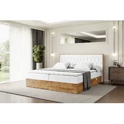 ALTDECOR Boxspringbett LOLLI5 - 200x200 cm, Weiß Kunstleder mit Bonellfederung - Betten: Boxspringbett mit Kopfteil und Bettkasten, bietet viel Stauraum und sorgt für erholsamen Schlaf dank mittelharter Matratze und allergikerfreundlichen Materialien.