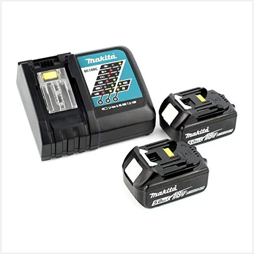 Makita Power Source Kit Li 18V mit 2x 5,0Ah Akkus und Ladegerät - Werkzeugakkus mit 5 Ah Kapazität, 18V Spannung und nur 45 Minuten Ladezeit für effizientes Arbeiten.
