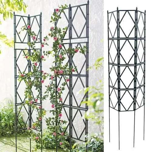 Rose Rankgitter Metall 3er Set,PP Resin Plastic Faltbares Design Hoch 220cm Rankhilfe Pergola für Rasen/Hinterhof/Terrasse Kletterrosenpflanzen Garten Decoration,Black-220 * 60cm(87 * 24in)