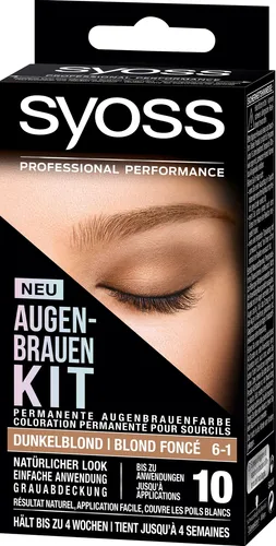 Syoss Augenbrauen Kit Augenbrauenfarbe 6-1 Dunkelblond Stufe 3 (17 ml), Augenbrauen färben für einen natürlichen Look und ein langanhaltendes Ergebnis