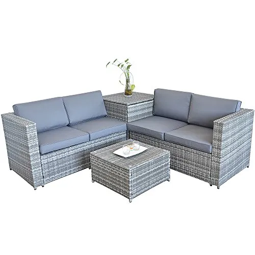 Melko Ecklounge Polyrattan mit Kissenbox Lounge Sitzgruppe 185x185CM Garten Ecksofa Gartengarnitur