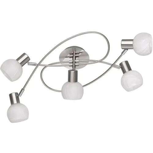 Reality Deckenleuchte Antibes 5xE14 - Lampen mit zeitlosem Design und gleichmäßiger Lichtverteilung – ideal für Wohn-, Schlaf- oder Essbereiche. Das matte Nickel-Gestell und alabasterfarbene Glasschirme schaffen eine warme, wohnliche Atmosphäre.